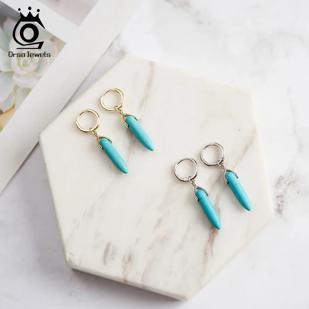 ORSA JEWELS Minimalist Turquoise Drop Earrings for Women's High-end Accessories Bohemian Vacation 925 Silver Earrings GME44