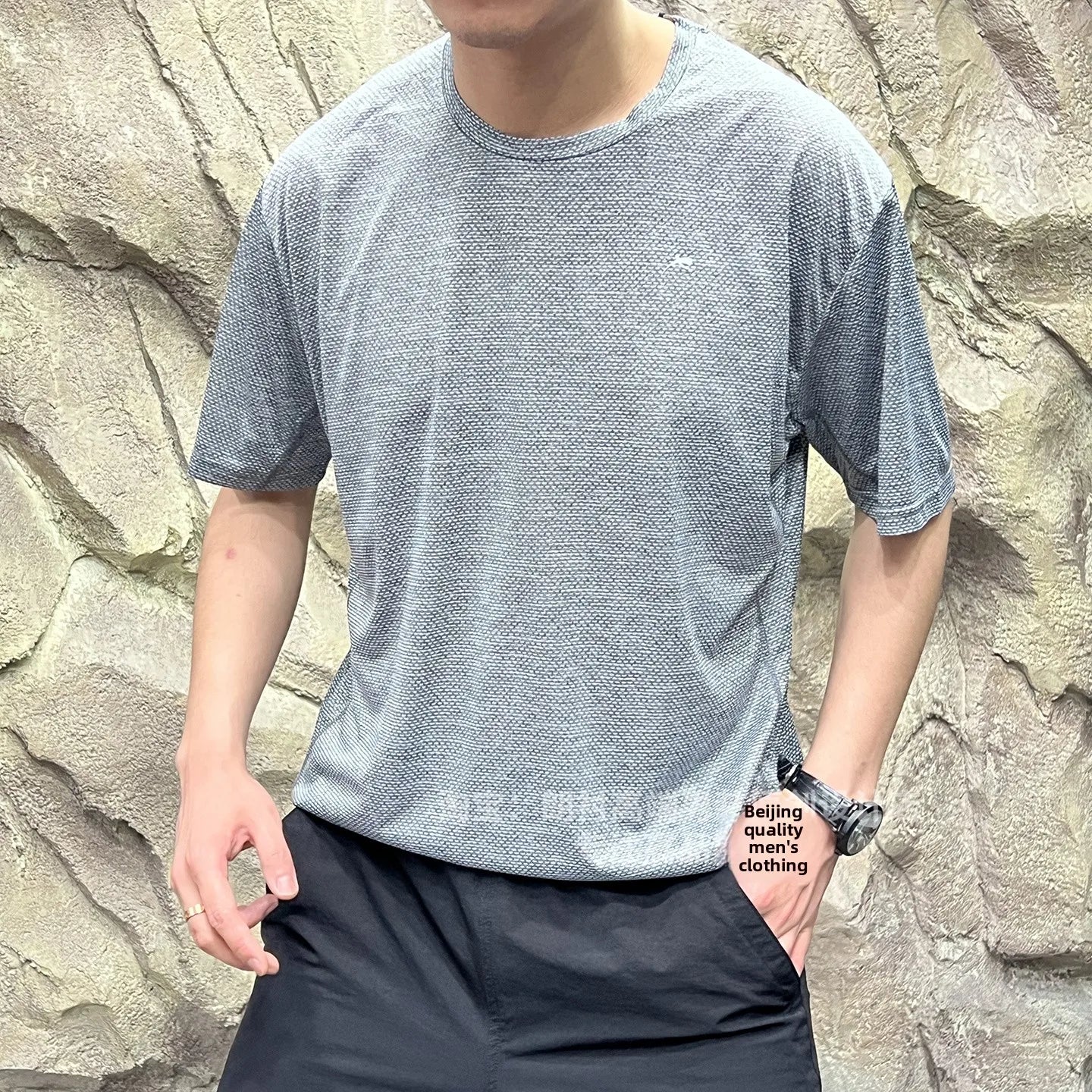 North America Golf Series Reflective Men's Summer New Lightweight Breathable round Neck Sport Quick Dry Short Sleeve T-shirt