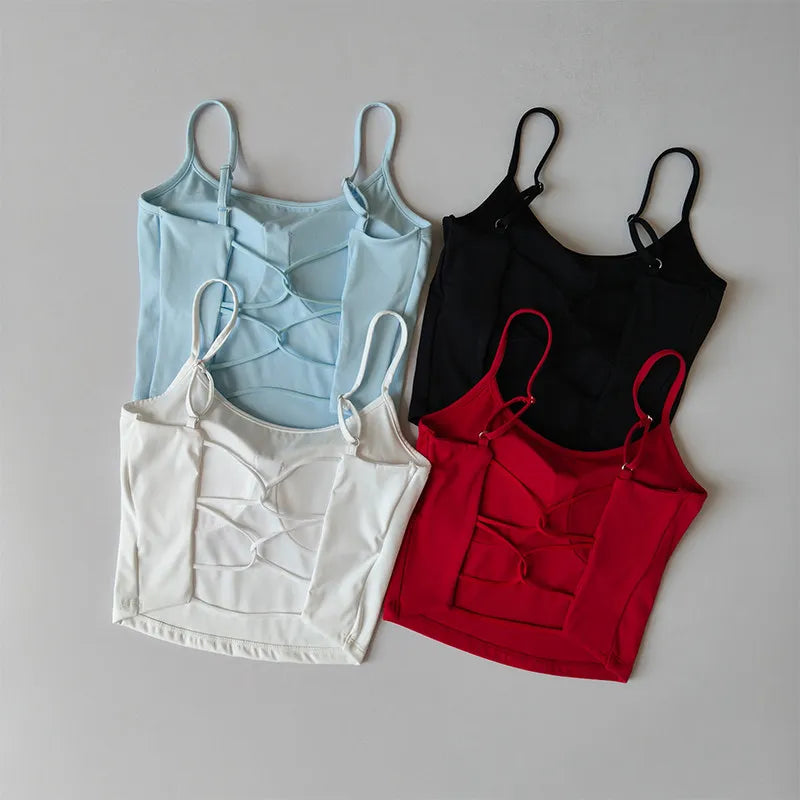 Women's Fixed Cup Small Sling Sports Vest Yoga Wear Underwear with Chest Pad Pilates Fitness Top Beautiful Back Design