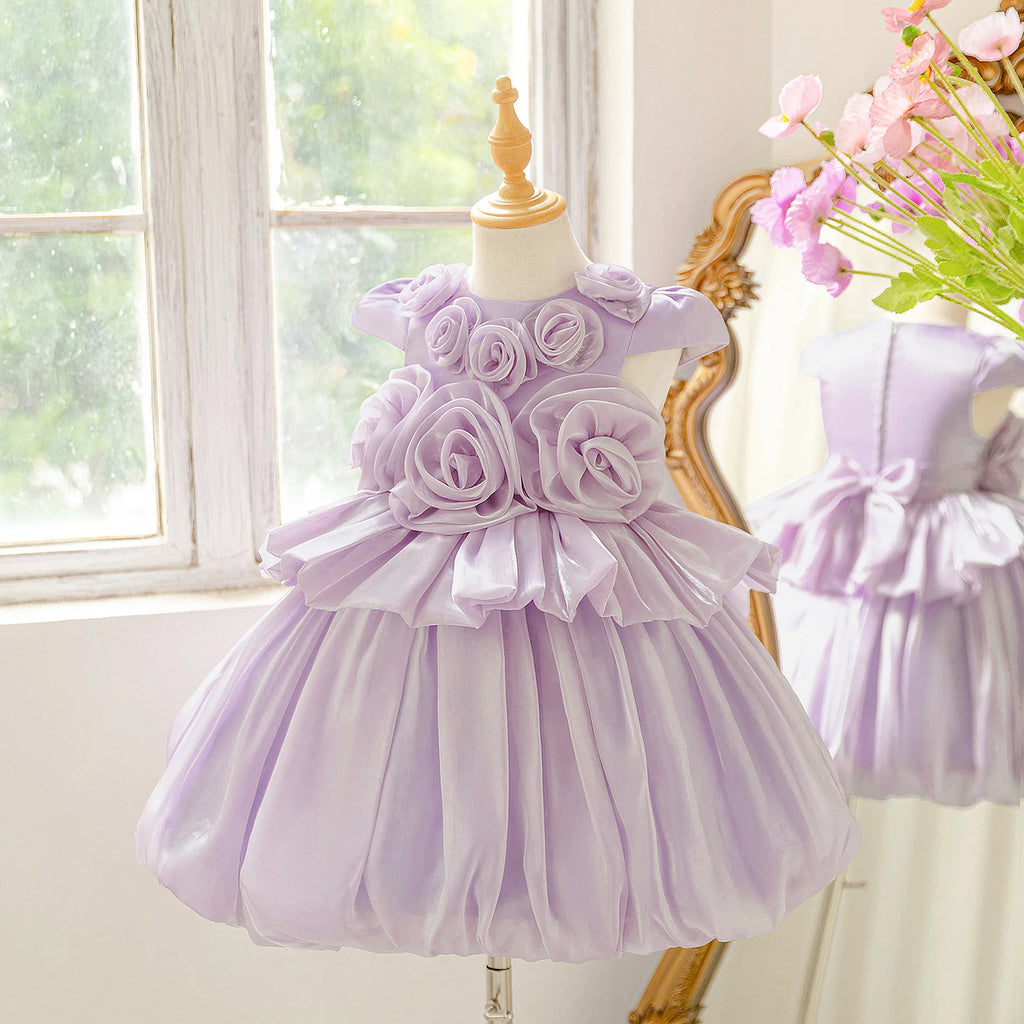 HETISO Summer Flower Party Girls Dresses Purple Kids Birthday Pageant Princess Gown Child Wedding Bridesmaid Prom Costume