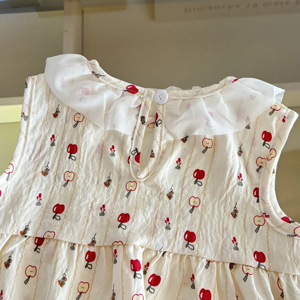 Two-Piece Set  Sleeveless Princess Dress with Floral Print, Summer Thin Outfit for Baby Girls Baby Girl Cute Floral Skirt