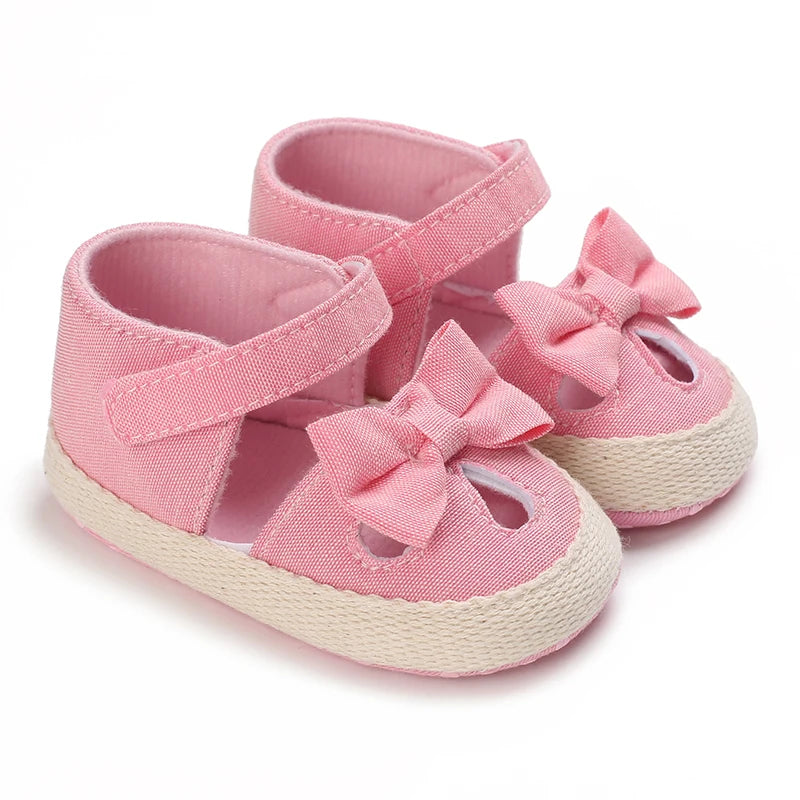 Baby Girls First Walker Sandals - Butterfly Knot Soft Cotton Sole
