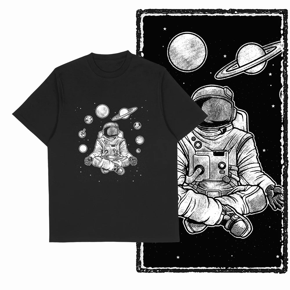 The Coolmind Men's 100% Cotton Astronaut Graphic T-Shirt - Black