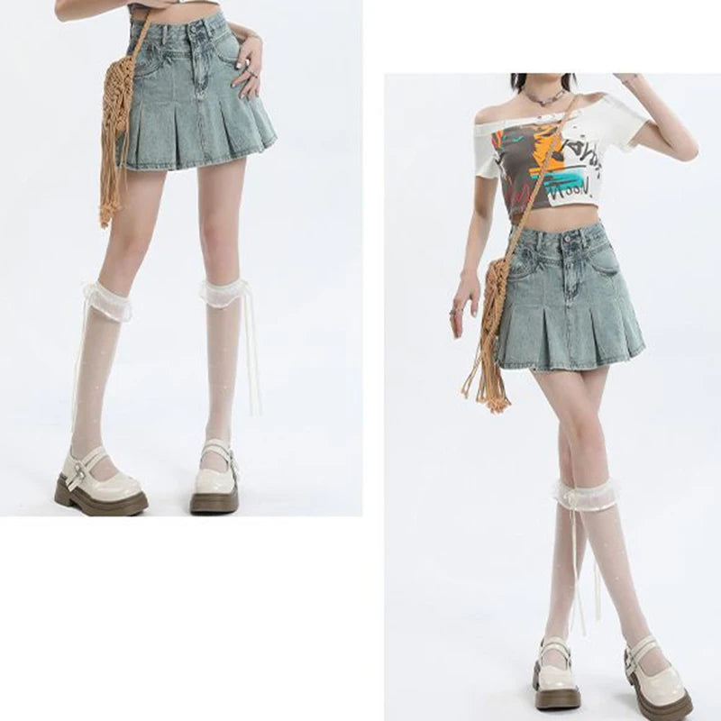 Summer Women Retro Chic High Waist Skirts Lady Designer Wrap Hip Thin Mini Jeans Skirts Girls Fashion Solid Denim Dress