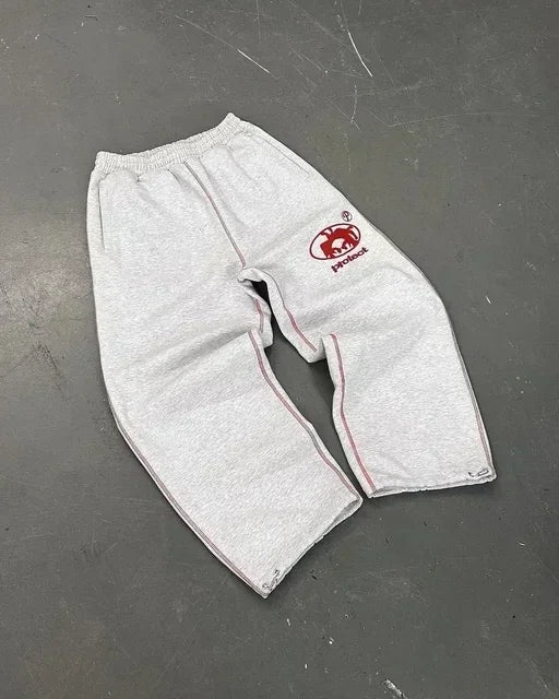 American Letter Patch Men Hip Hop Baggy Sweatpants With Retro Double Layer Y2K Style