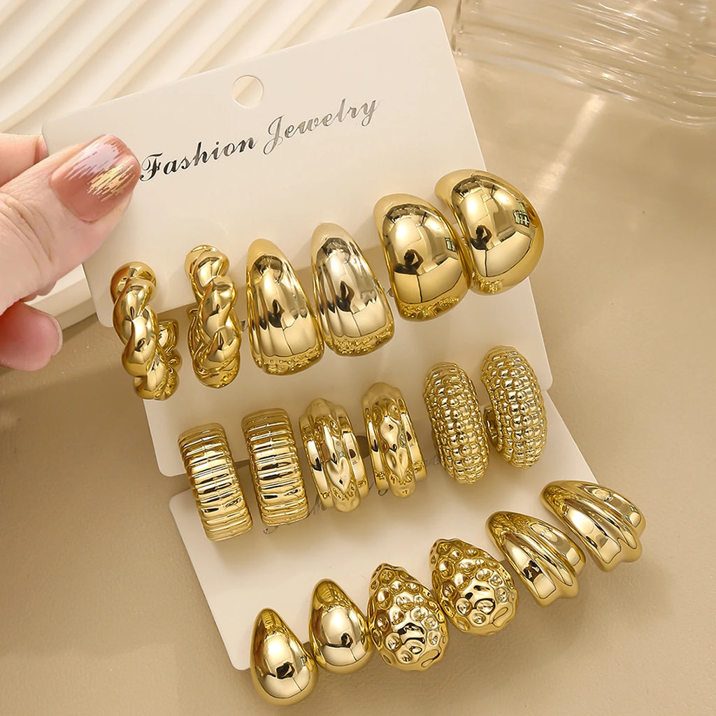 Punk Exaggerated CCB Water Drop Stud Earrings Vintage Irregular C-shaped Hoop Earring Stylish Women's Daily Party Jewelry