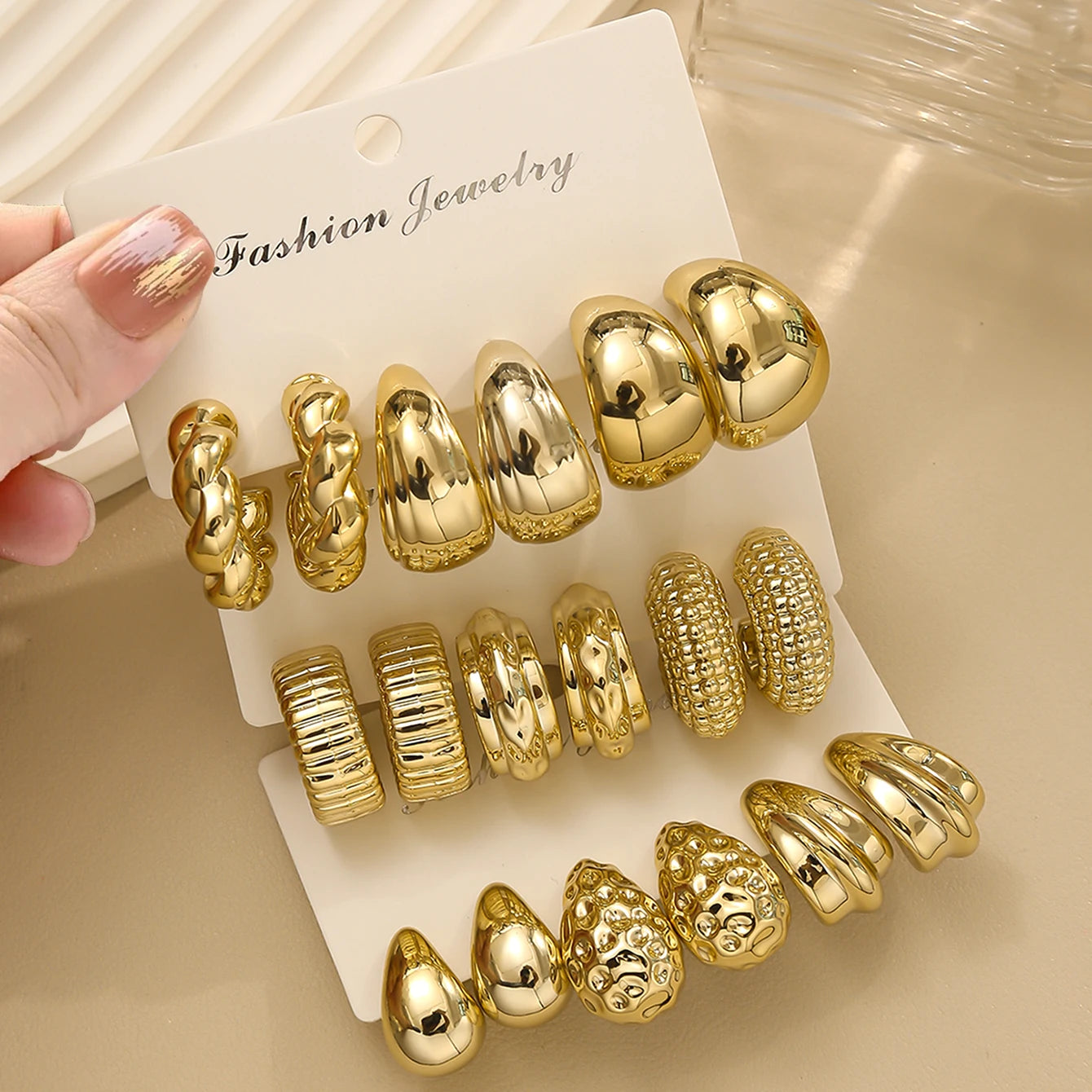 Punk Exaggerated CCB Water Drop Stud Earrings Vintage Irregular C-shaped Hoop Earring Stylish Women's Daily Party Jewelry