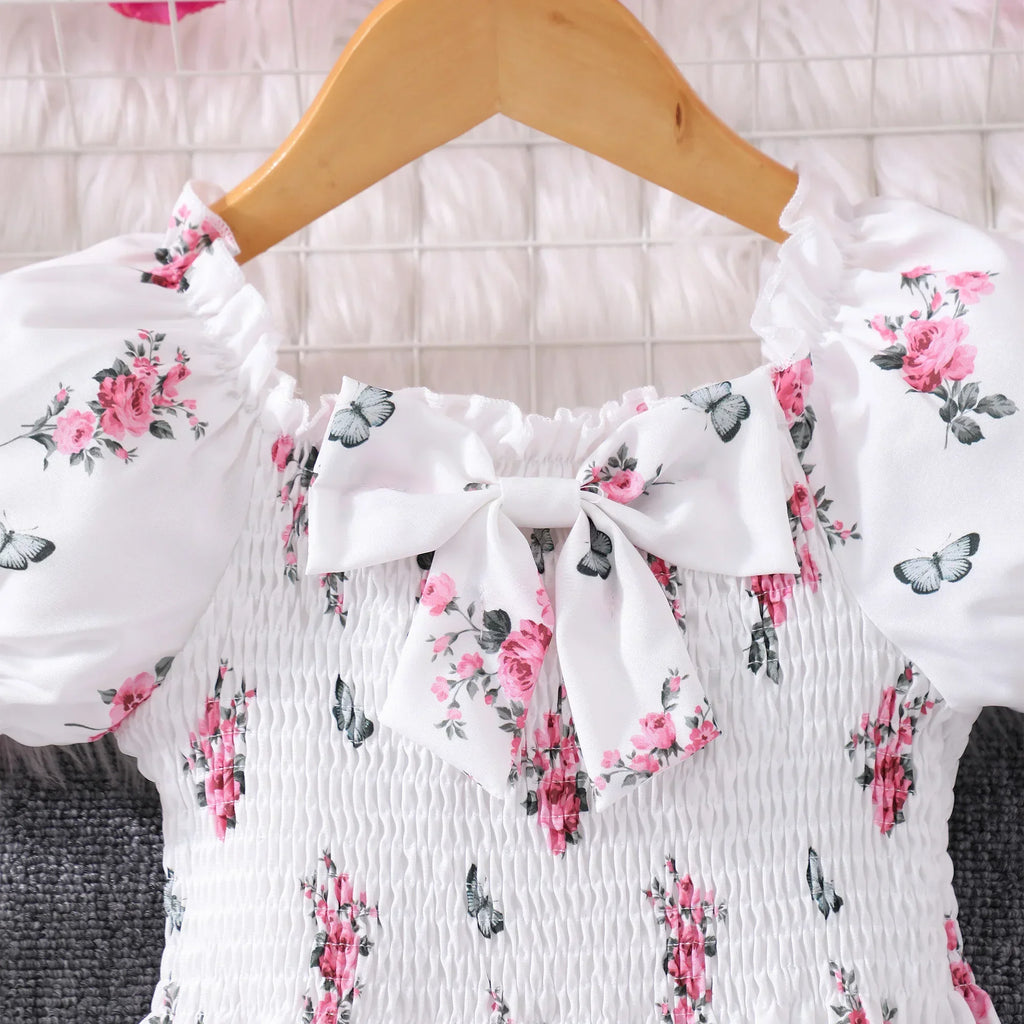 Pink Kids Girl Long Dress Summer Floral Toddler Girls Dresses Cute Sweet Elegant Birthday Party Children Costume 3 4 5 6 7 Yrs
