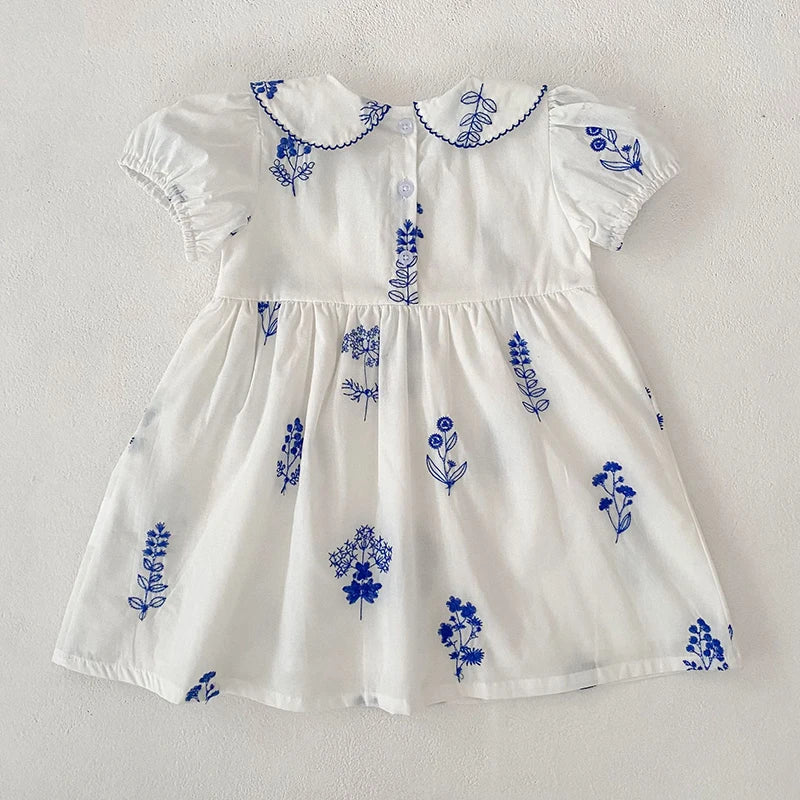 Summer New Style 2-6Y Girl Dress Korean Embroidered Short Sleeve Baby Clothes Children's Dress Girls Retro Sister Dress
