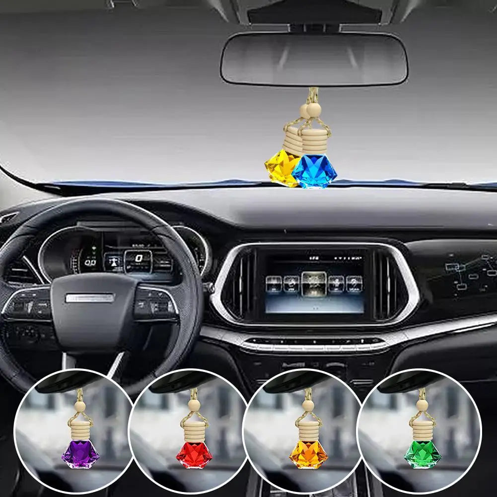 Car Hanging Perfume Bottle Glass Essential Oil Diffuser Refillable Air Freshener Wooden Cap Auto Decoration