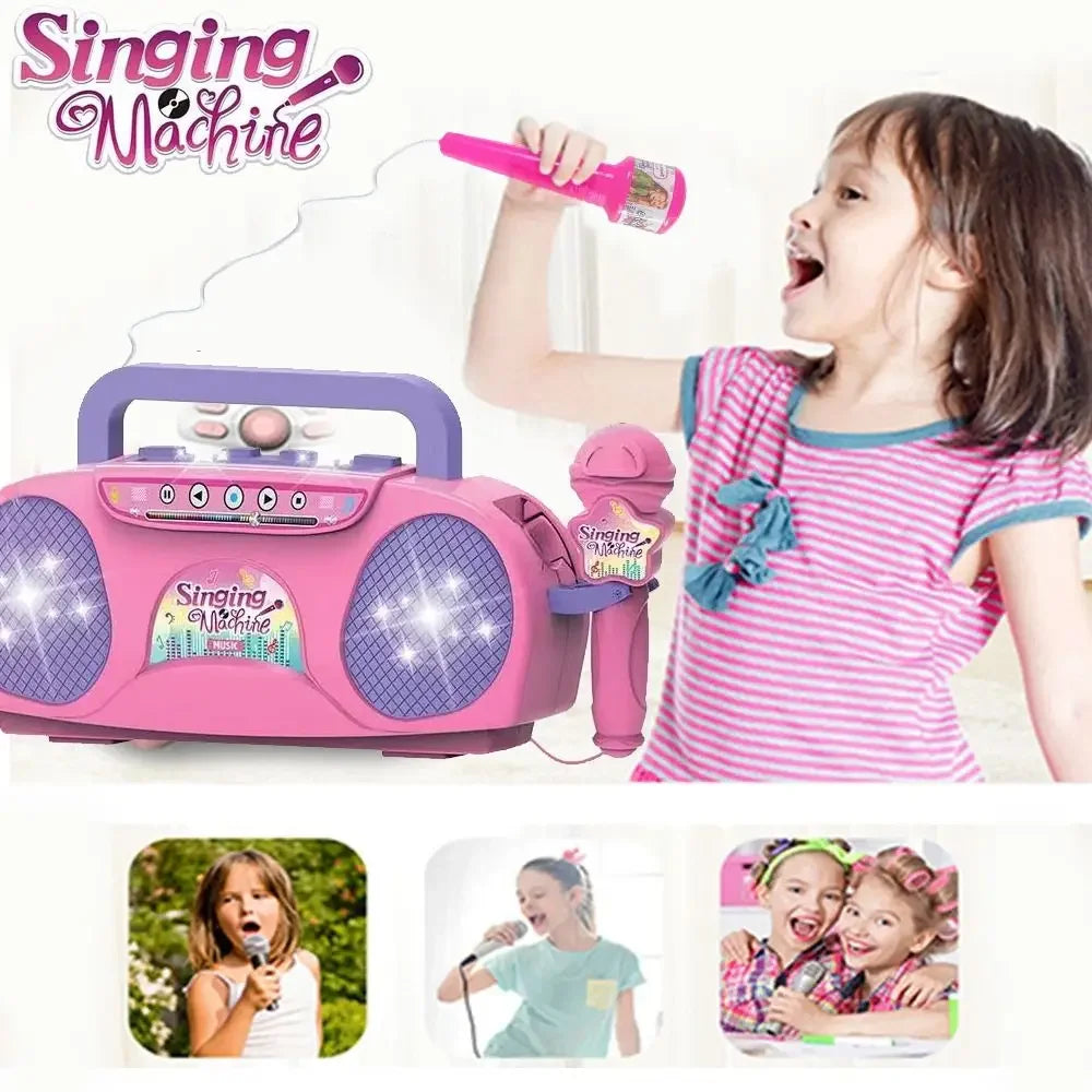 Music Instrument Microphone Karaoke Machine with Light Indoor Outdoor Travel Educational Toy Gifts for Kids Girls Children Toy