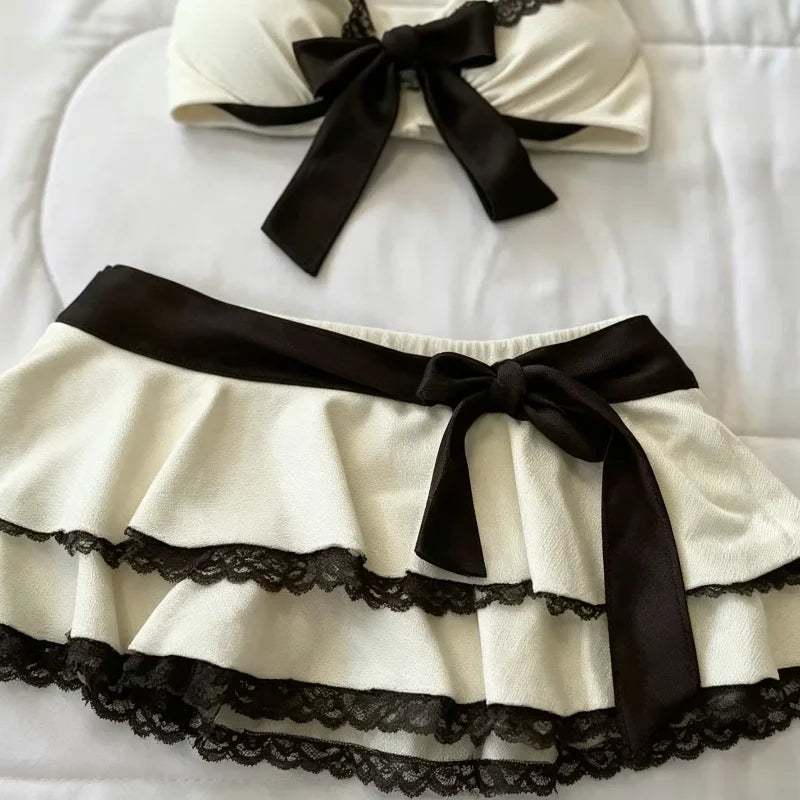2000s Summer Aesthetic Women Clothing Kawaii Crop Top Bow Swimming set Sexy Harajuku Femme Camis Y2k Tank Tops Korea Camisole
