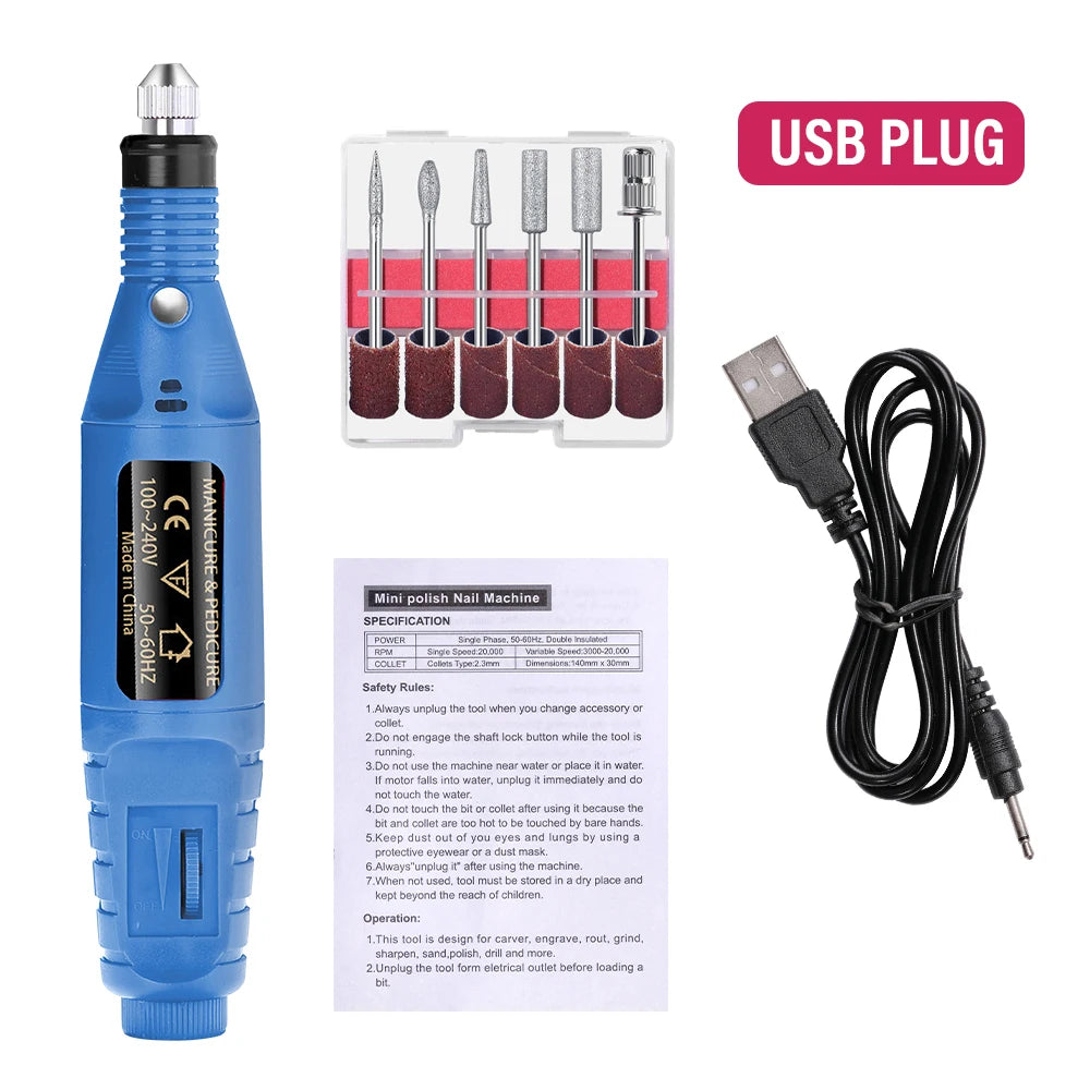 LULAA Portable Electric Nail Drill Machine Set Gel Polish Remover Dead Skin Nail Polishing Tools Kit Sander Nails Accessories