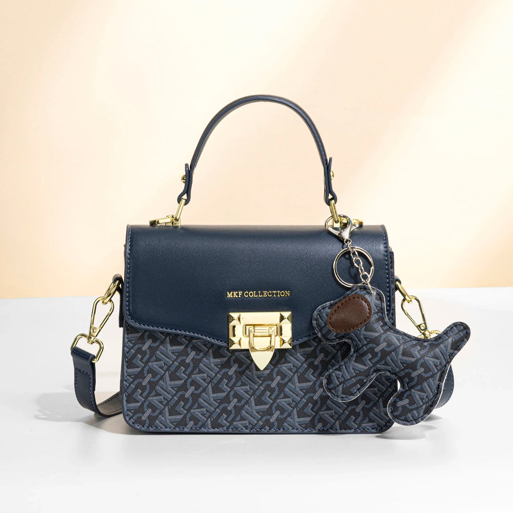 MKF Retro floral patchwork leather flap bag, women's square metal snap closure crossbody bag