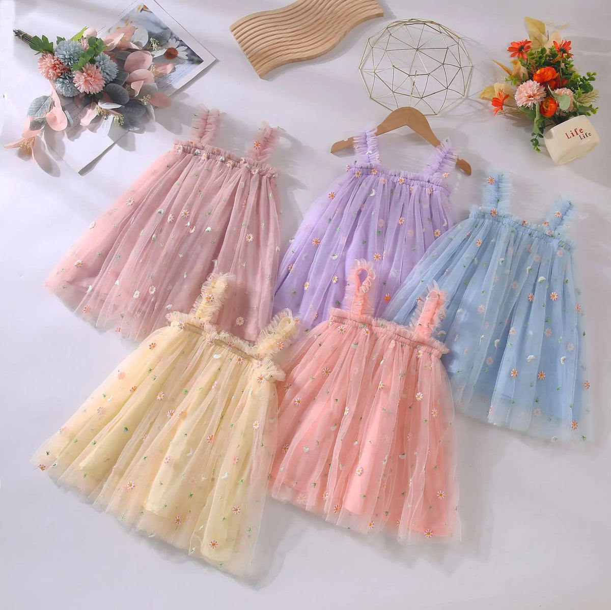 Girls' Summer Dress New Style Children's Baby Girl Fashionable Summer Thin Strap Princess Mesh Dress