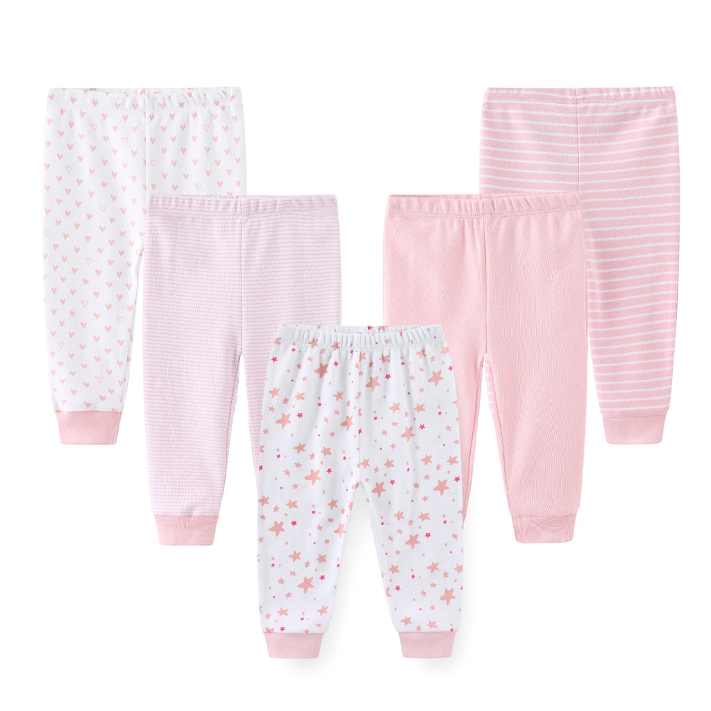 Kiddiezoom 5-Piece Baby Pants Set - 100% Cotton Unisex 0-12M