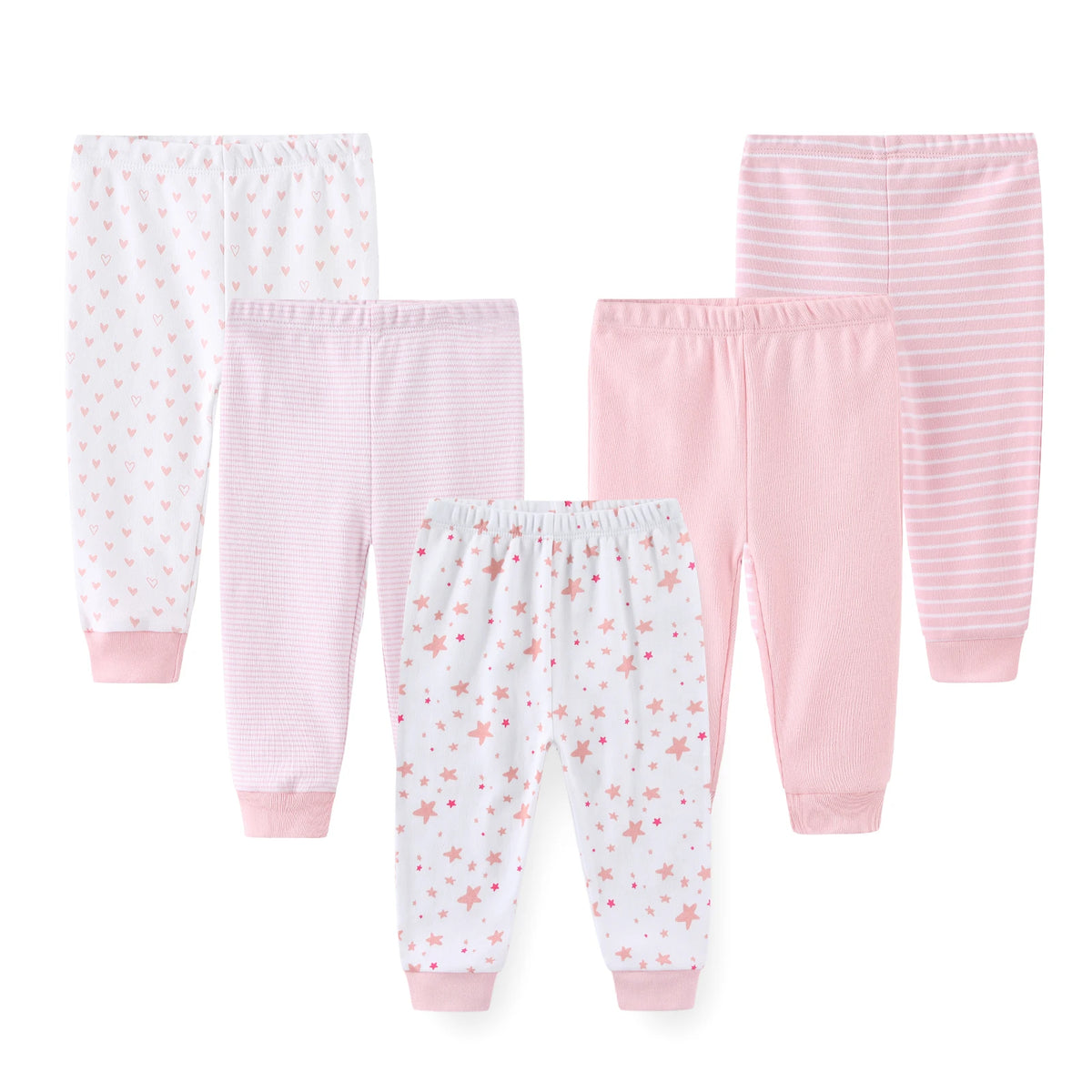 Kiddiezoom 5-Piece Baby Pants Set - 100% Cotton Unisex 0-12M