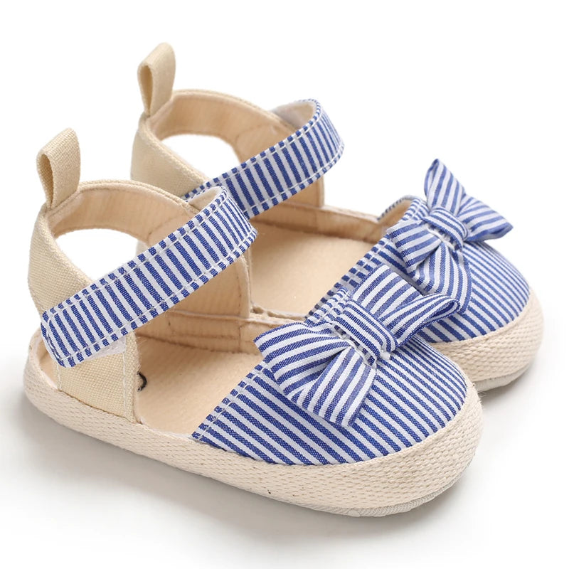 Baby Girls Canvas First Walker Sandals - Soft Sole Bow Baby Shoes