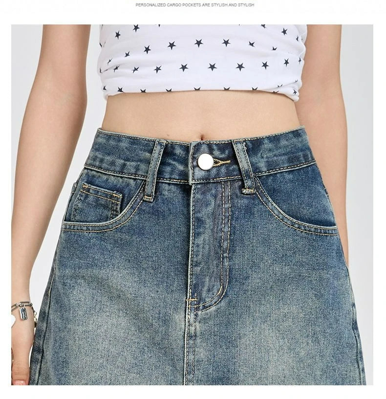 Harajuku Denim Plaid Skirt Women Sexy Multiple Pockets Mini Skirts Vintage Y2K New Fashion 2025 Lady Casual Versatile Streetwear