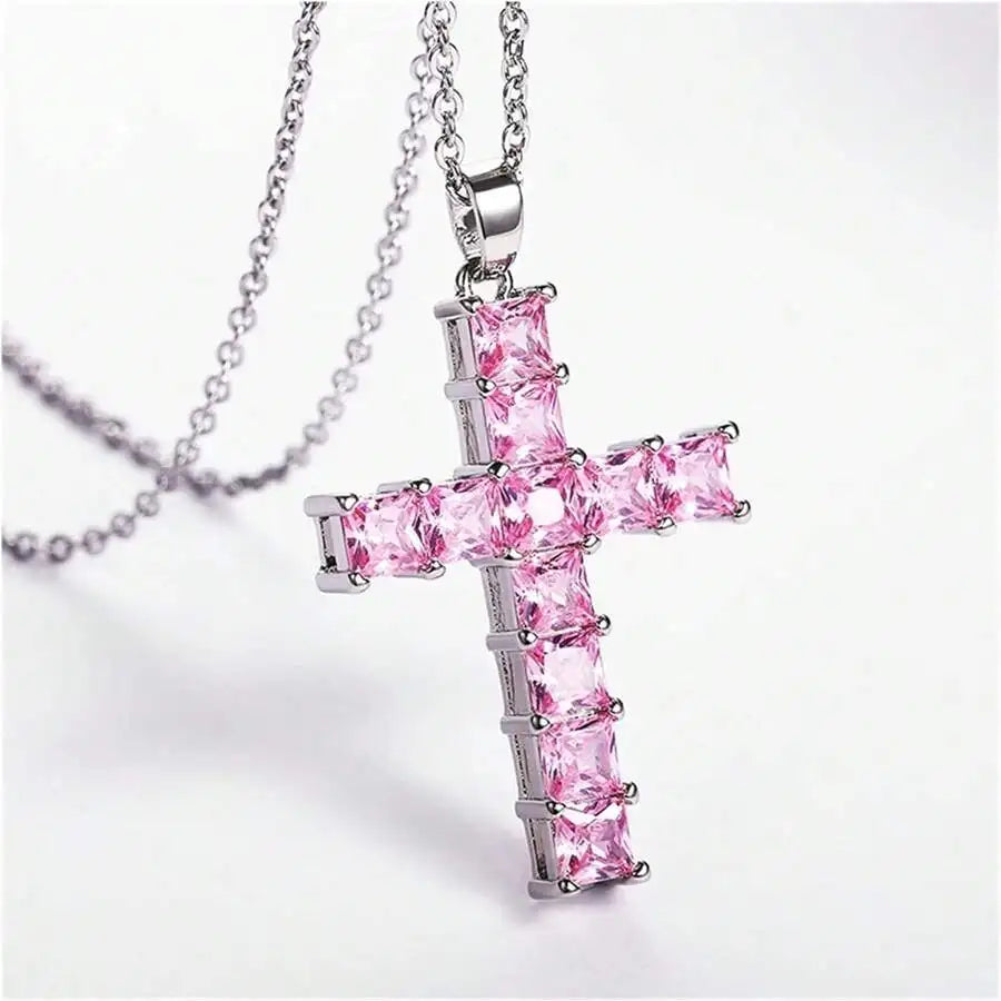 New Fashion Necklaces Female Pendants Gold Multi Color Crystal Jesus Cross Pendant For Women'S Necklace Leisure Time Jewelry