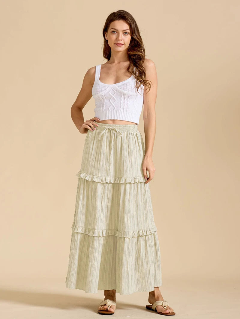 Beiyingni 2025 New In Women's Skirt Pure Color Leisure Fashionable Lace-up A-line Long Maxi Skirts Female Simple Slim Faldas