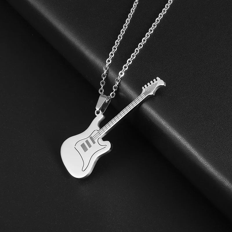 Retro Punk Music Guitar Necklace For Men Personalized Gothic Pendant Fashion Hip Hop Rock Singer Jewelry