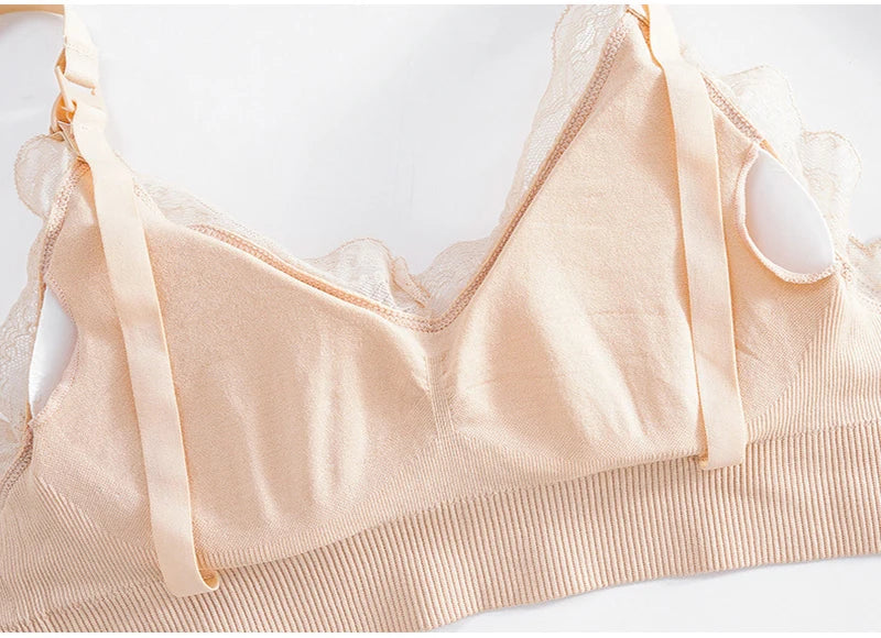 Plus Size Wireless Front Open Nursing Bra Soft Lace Breathable Seamless Maternity Breastfeeding Bras Maternal Support Pregnant