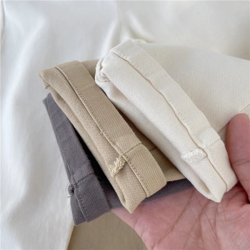 2-7Y New Autumn Casual Pants Solid Color Elastic Waist Pants with Side Pockets for Boys Girls Cotton Trousers Daily