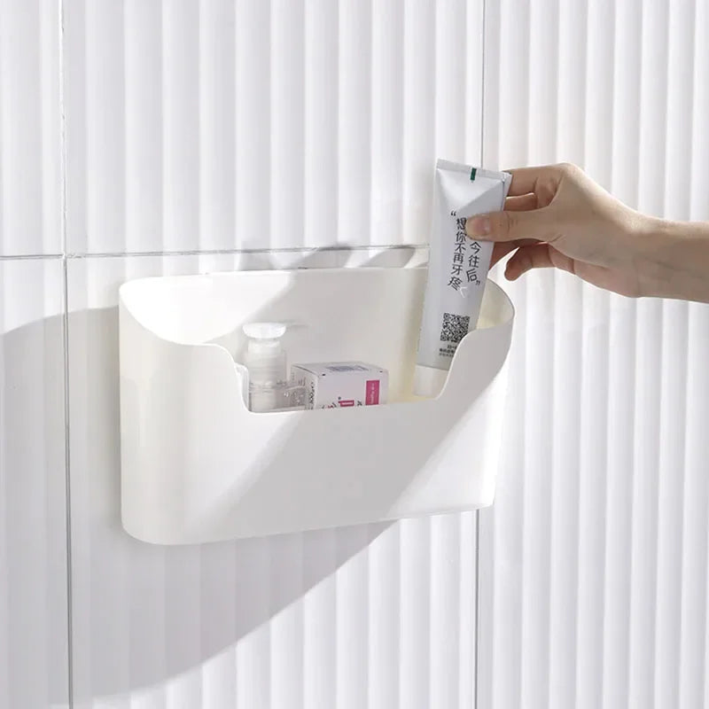 Estante adhesivo de almacenamiento montado en la pared de la cocina, caja de almacenamiento multifuncional para puerta de gabinete, estante de cajón debajo del fregadero, organizador de baño