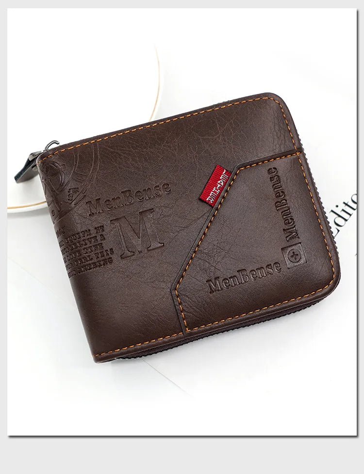 New Men Zipper Wallets Short Card Holder Vintage Male Wallet High Quality PU Leather Classic Coin Pocket Wallet For Boys