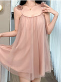 Sweet Cute New Arrival Solid Color Sexy Floral Mesh Spaghetti Strap Nightdress For Women With Chest Pad Home Sleepwear