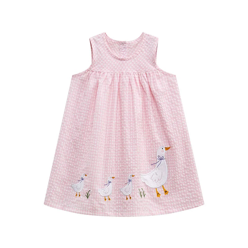 Little Maven Girls Sleeveless Dresses Animal Ducks Appliques Children'S Dresses Summer Children Beach Dresses Vestidos