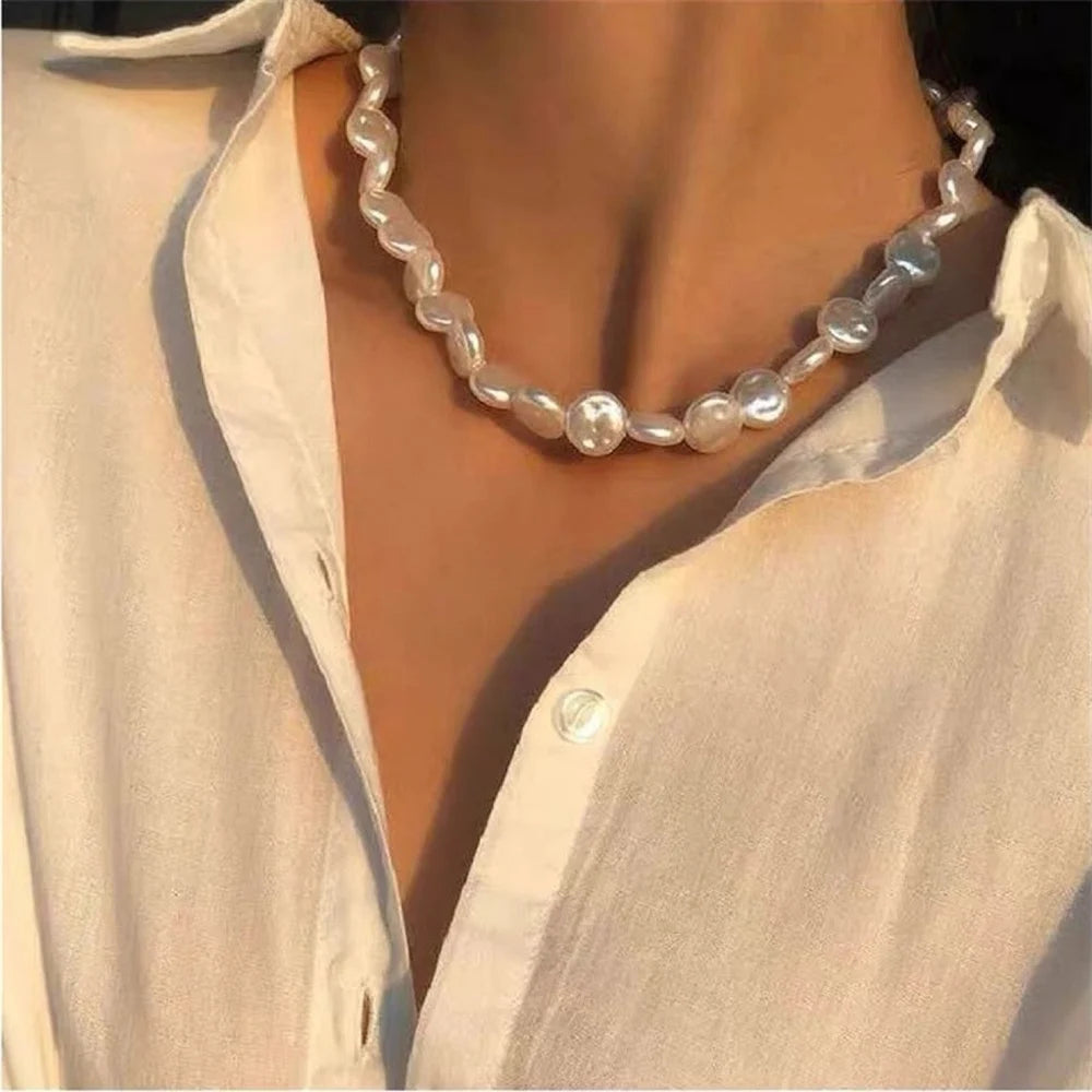 Pearl Multi Layer Necklace With Heart Pendant For Girls Elegant Irregular Pearl Choker Gift