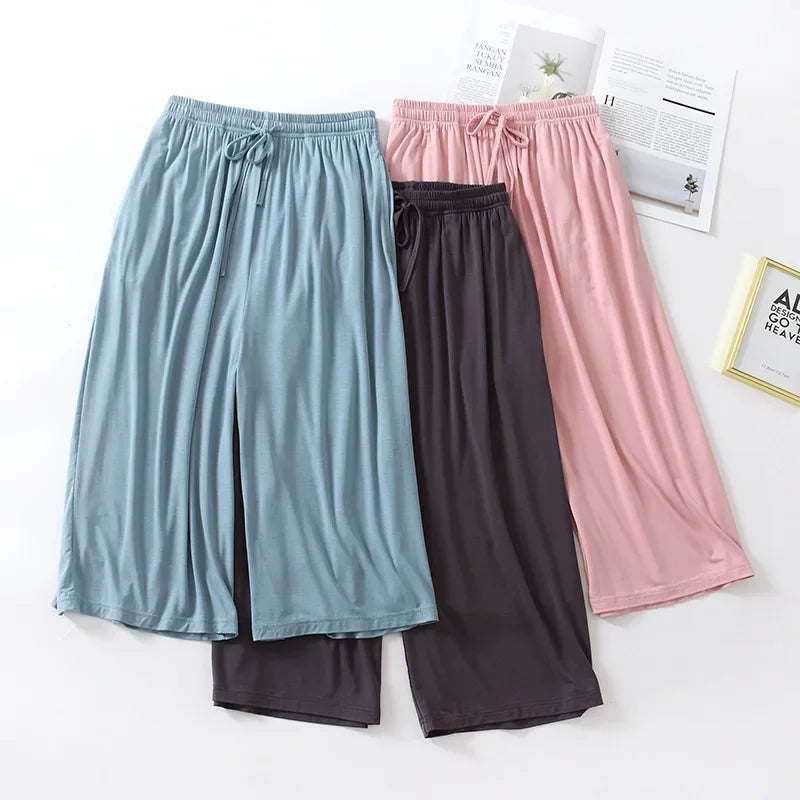 Cloud Cotton Story Women's Modal Cropped Sleep Pants - Wide Leg Thin