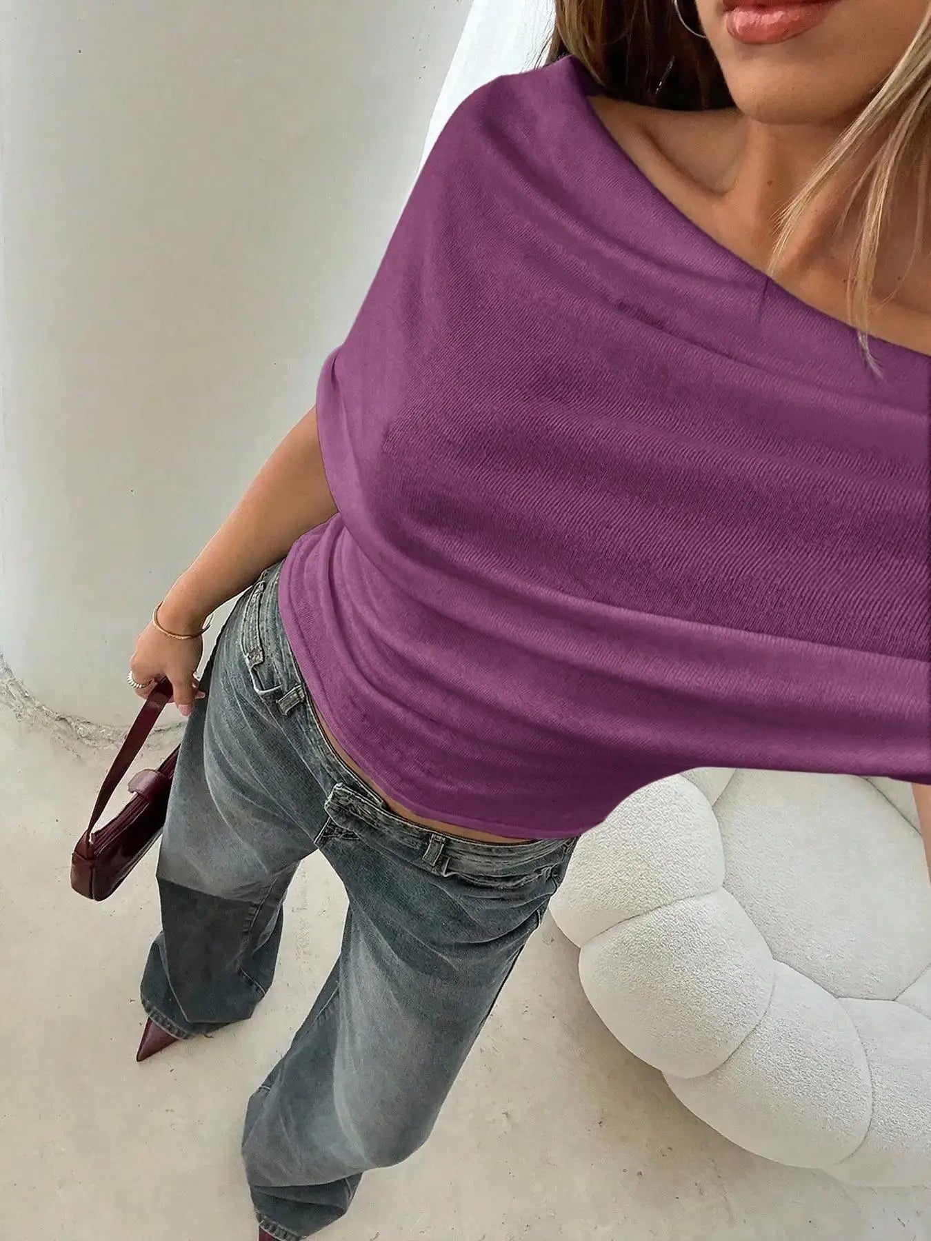 Women's Fashion Sexy Hot Girl One Shoulder T-Shirt 2026 Summer New Slim Bat Sleeve Solid Color Versatile Top T-Shirt Female