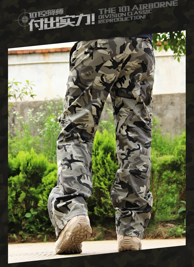 2026 Men's Cargo Pant Cotton Outdoors Tactical Pant Men Vintage Camo Green Work Many Pocket Cotton Camouflage Black Trouser