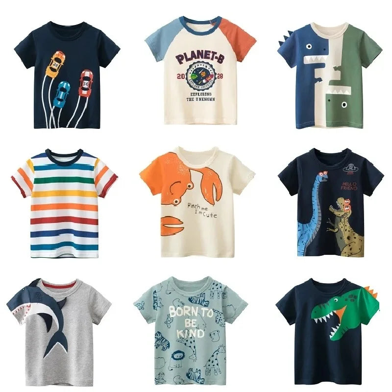 Tsaujia Boys' Short Sleeve Cotton T-Shirt - Cartoon Print Active Top