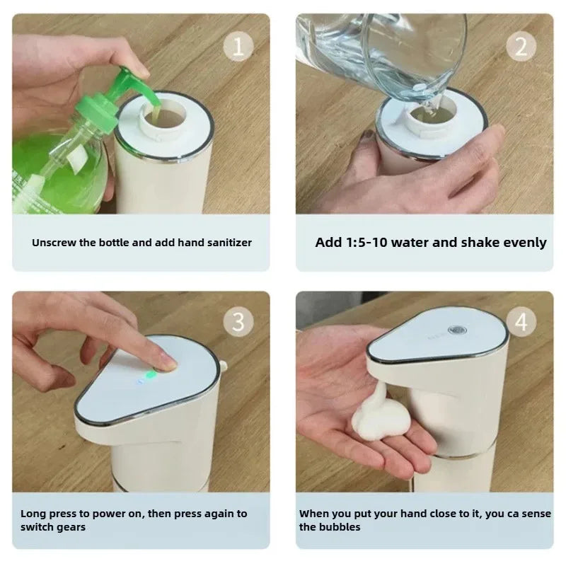 2026 Nuevos dispensadores automáticos de jabón en espuma para baño, máquina inteligente de lavado de manos con carga USB, material ABS blanco de alta calidad