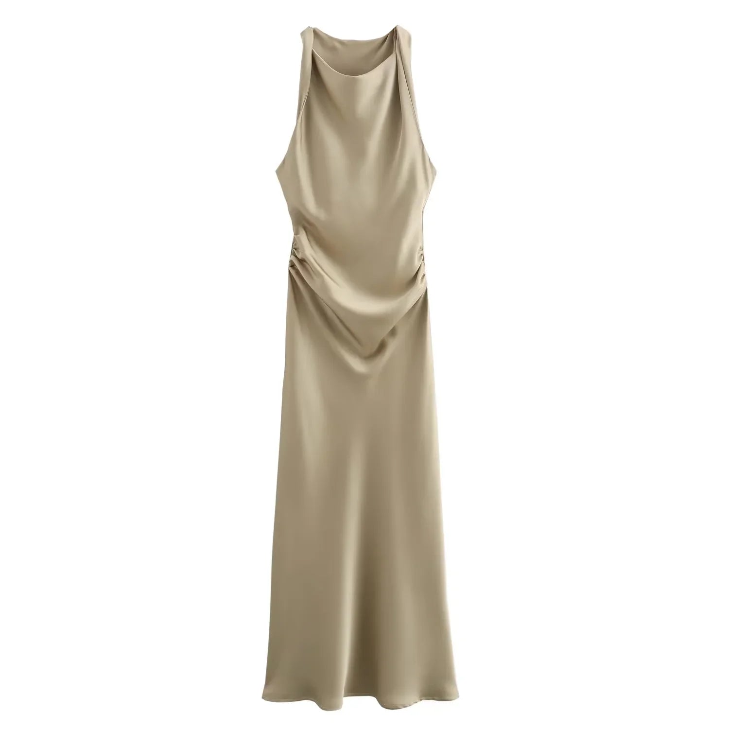 Satin Halter Midi Dress | Sleeveless Evening Party Dress