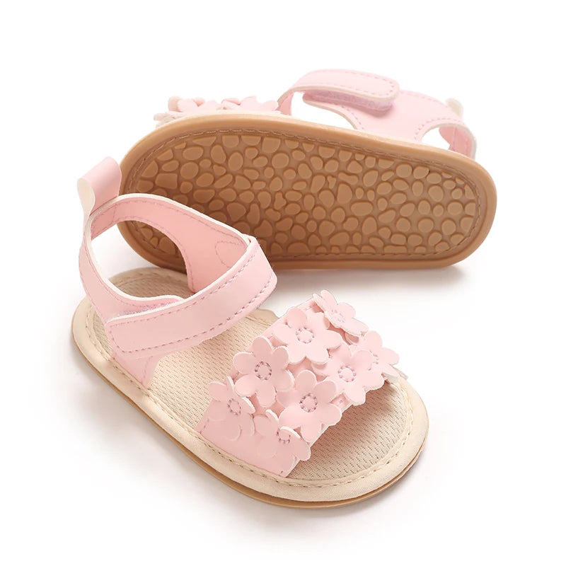 Baby Girls Bow Floral First Walker Sandals - Breathable PU Leather