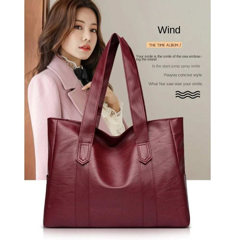 Large Capacity Vintage PU Leather Tote Bag - Casual Square Handbag