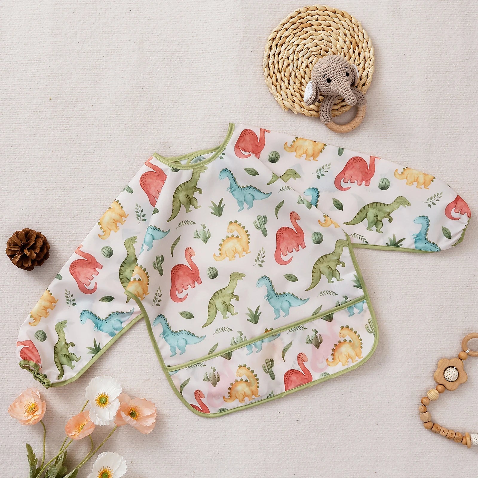 Elinfant Long Sleeve Waterproof Feeding Bibs for Babies Easy Clean Washable Burp Cloth