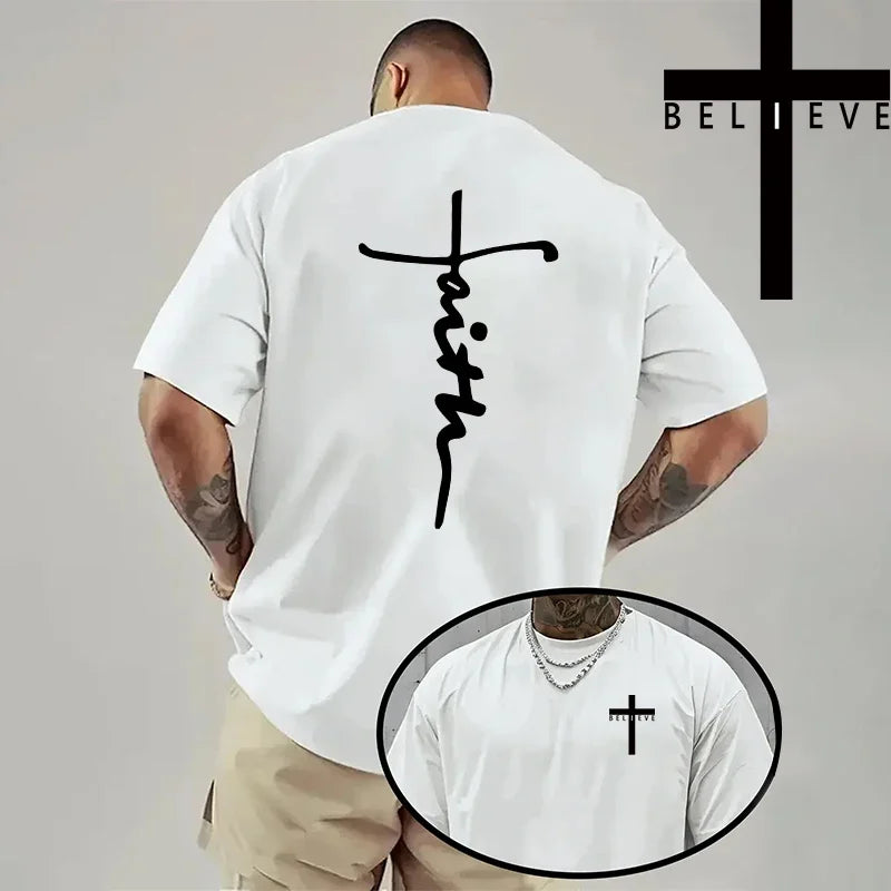 Men's Jesus Cross Print T-Shirt - Casual Short Sleeve Cotton Tee