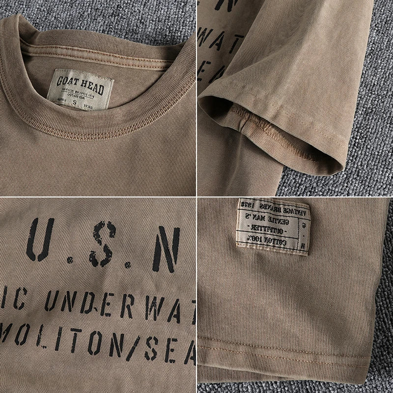 Summer New American Retro Short-sleeved O-neck Letter Printed T-shirt Men's Fashion Simple 100% Cotton Washed Casual Sport Tops