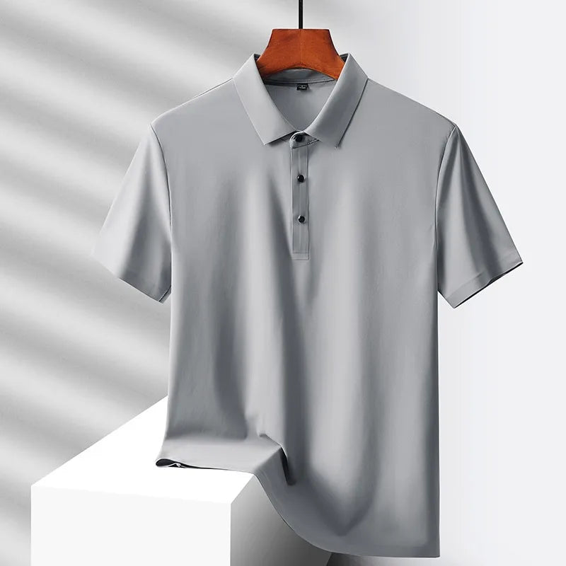 Men's Ice Silk Polo Shirt - Quick-Dry Loose Fit Short Sleeve