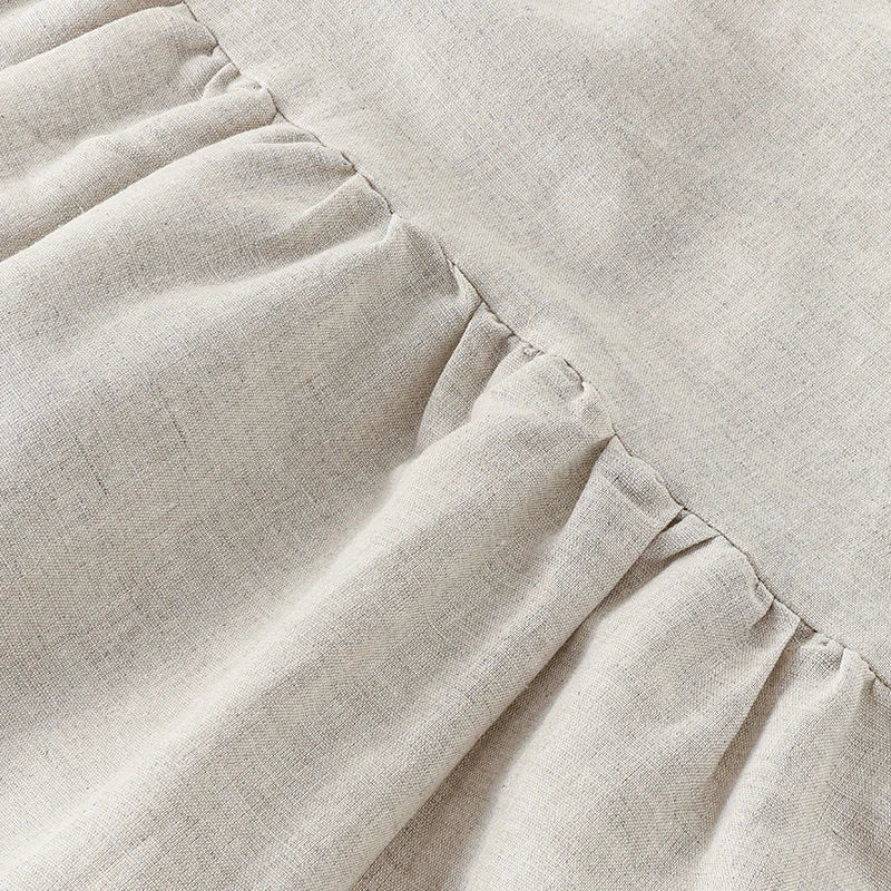 Women Cotton Linen Midi Dresses Summer Chic Female Vestidos Loose A-Line Dress Short Puffy Sleeve Casual Sundress