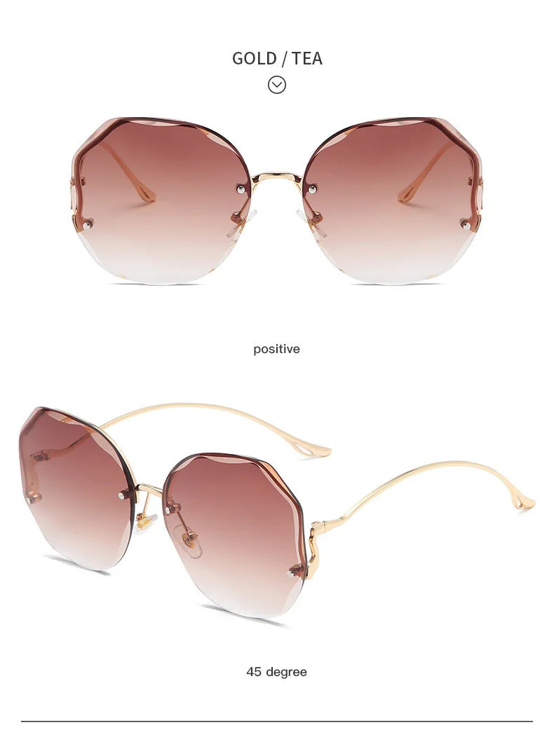 Rimless Sunglasses Polygon Fashion Popular Women Men Shades Big Frame Round Sun Glasses for Female Glasses Gradient Sunglasses