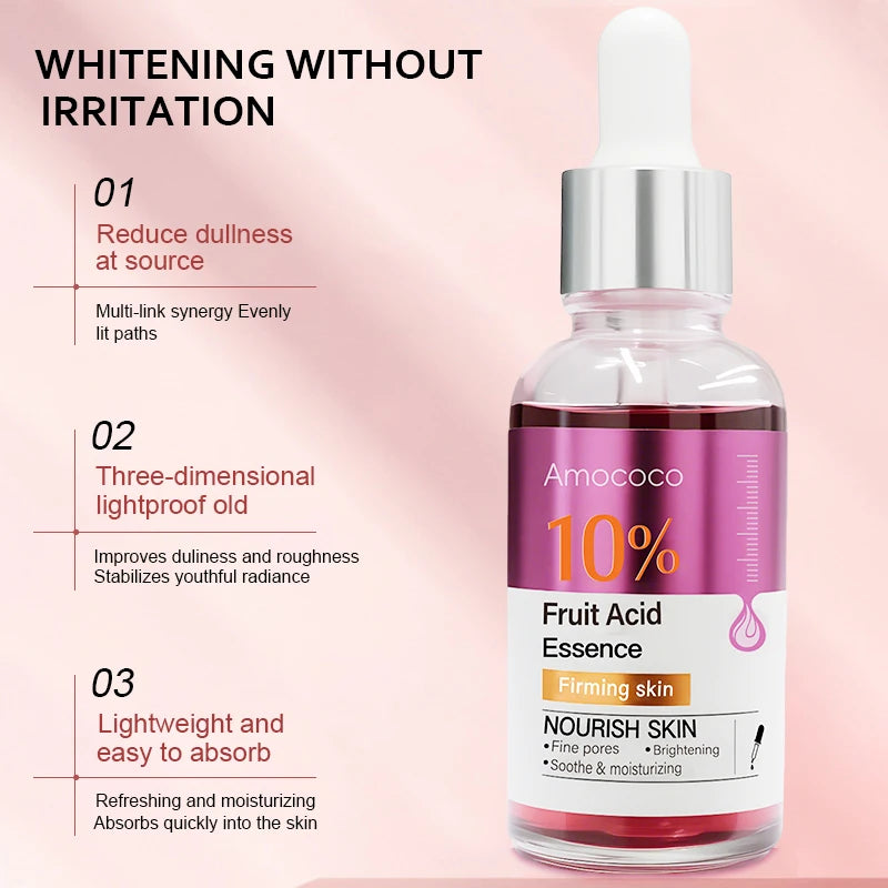 Amococo 2pcs Facial Serum Ceramide Essence 5% Fruit Acid Essence 10% Face Moisturizer Serum with Hyaluronic Acid Hydrating Brightening Skin Care Essence Lightweight Daily Skincare for Women Men 30ml