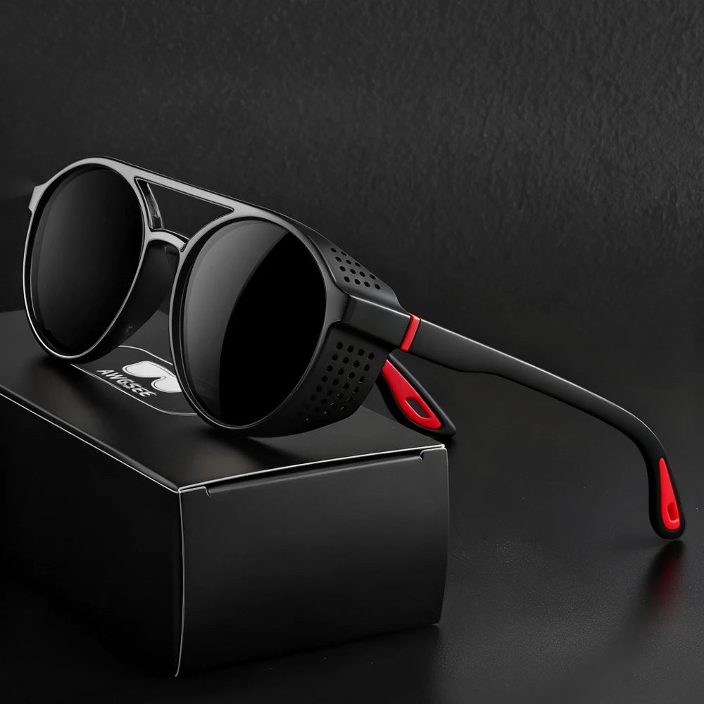 AWGSEE Steampunk Polarized Sunglasses - Vintage Round Sports Eyewear
