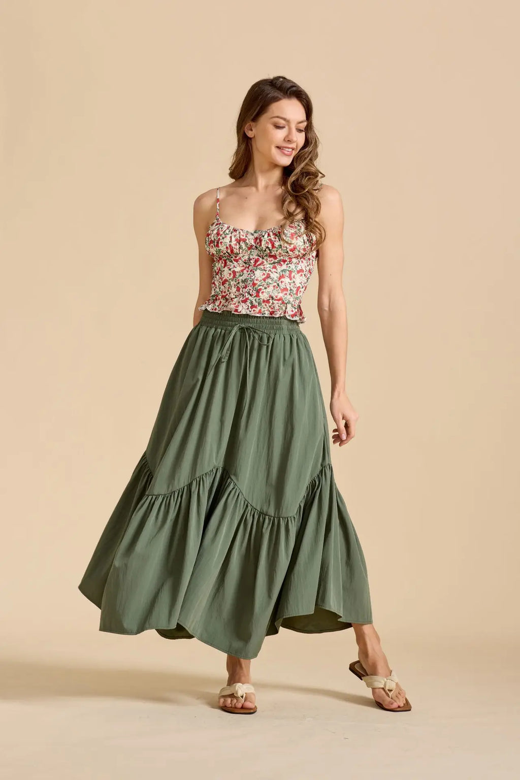Summer Boho Maxi Skirt Women's Adjustable Drawstring High Waist Cascading Ruffles Artistic Flare European Vintage Style Sexy